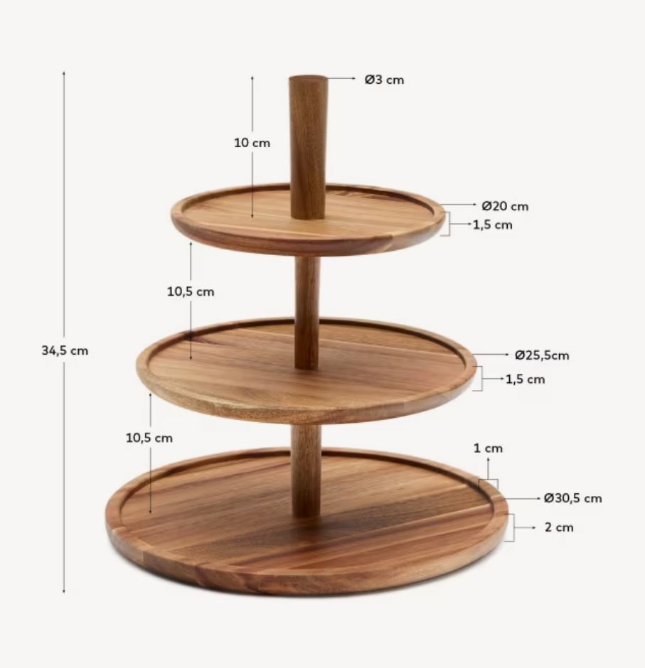 Bandeja Redondas 3 Niveles Acacia De Madera
