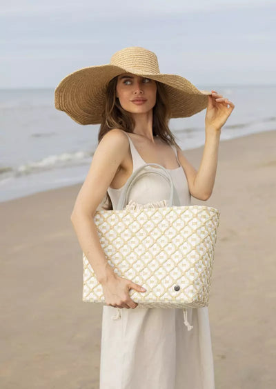 Bolso Para Playa (Gris/Beige) De Pvc