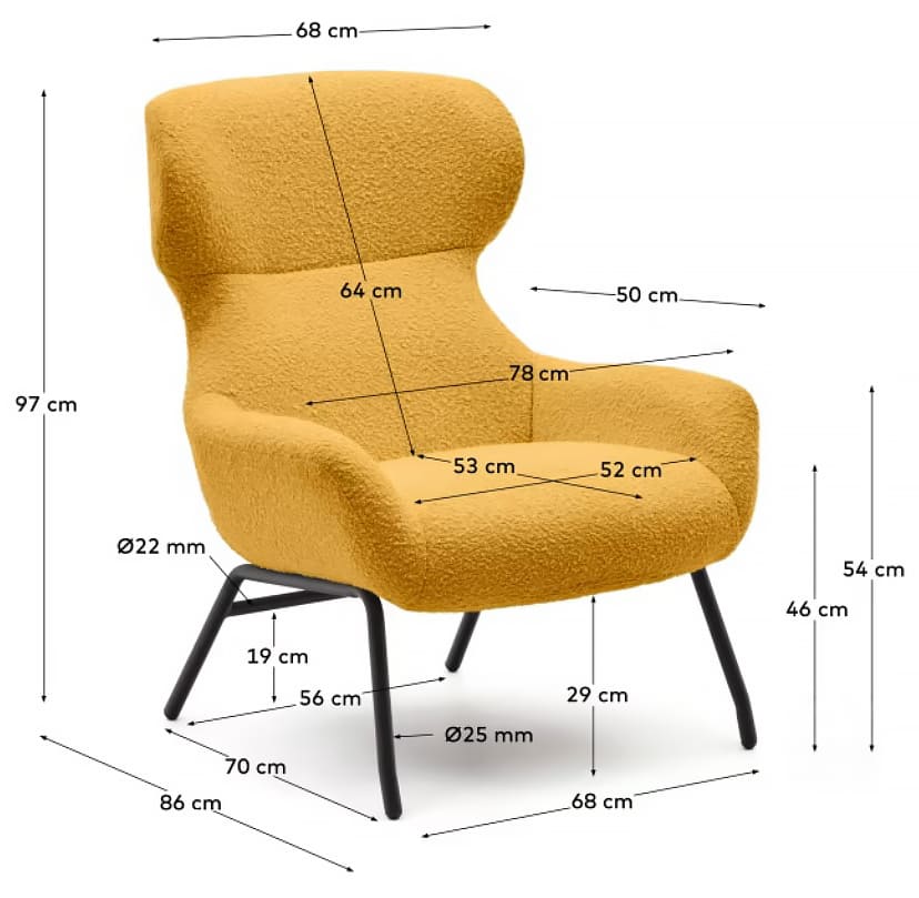 Sillón Borrego (Mostaza) Patas De Metal Estructura De Madera