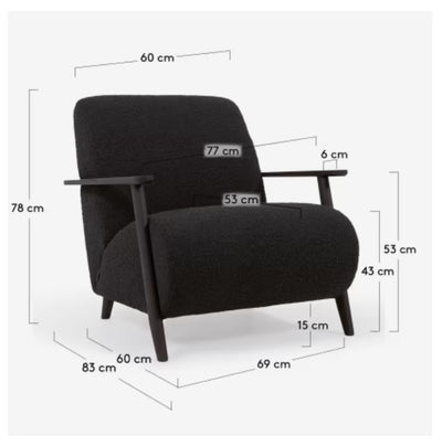 Sillón Tapizado Borrego (Negro) Estructura De Madera