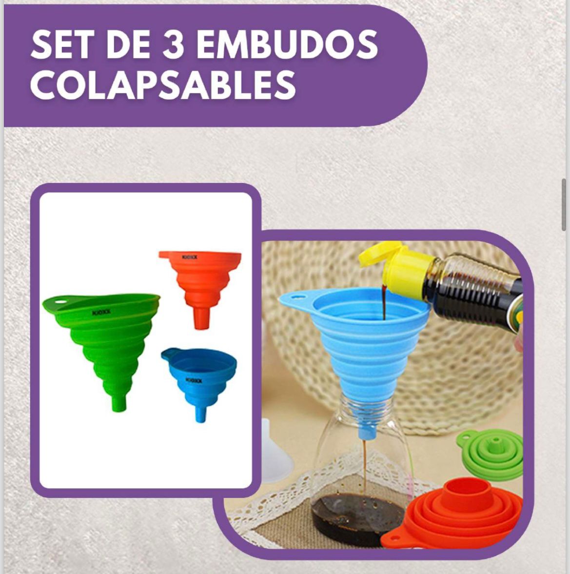 Set De 3 Embudos Colapsables De Silicona