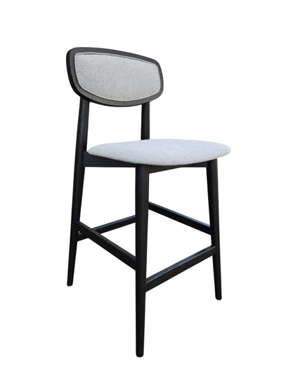 Silla Alta Para Bar Tapizado Gris Estructura De Madera