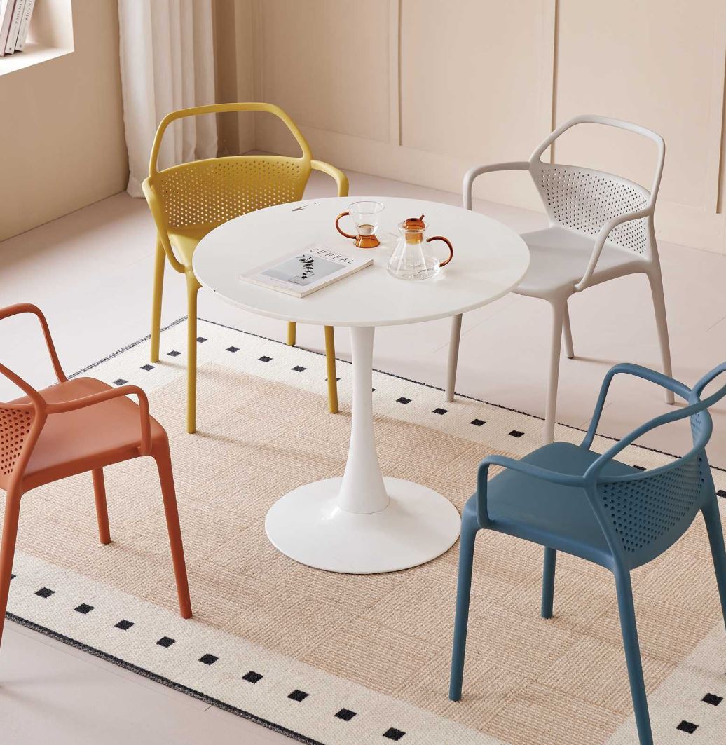 Mesa De Comedor (Blanco) Tablero Redondo Estructura De Metal