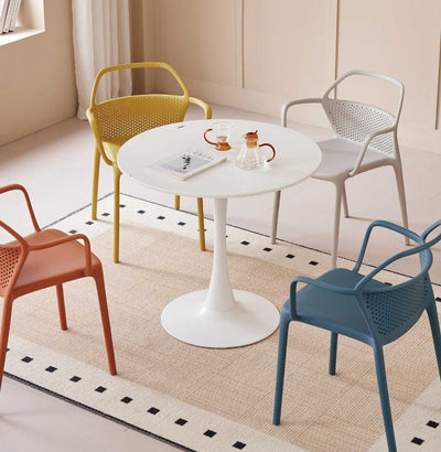 Mesa De Comedor (Blanco) Tablero Redondo Estructura De Metal