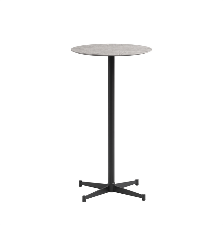 Mesa De Bar Estructura (Negro) Con Tablero Efecto Piedra (Gris) Y Lámina De Madera