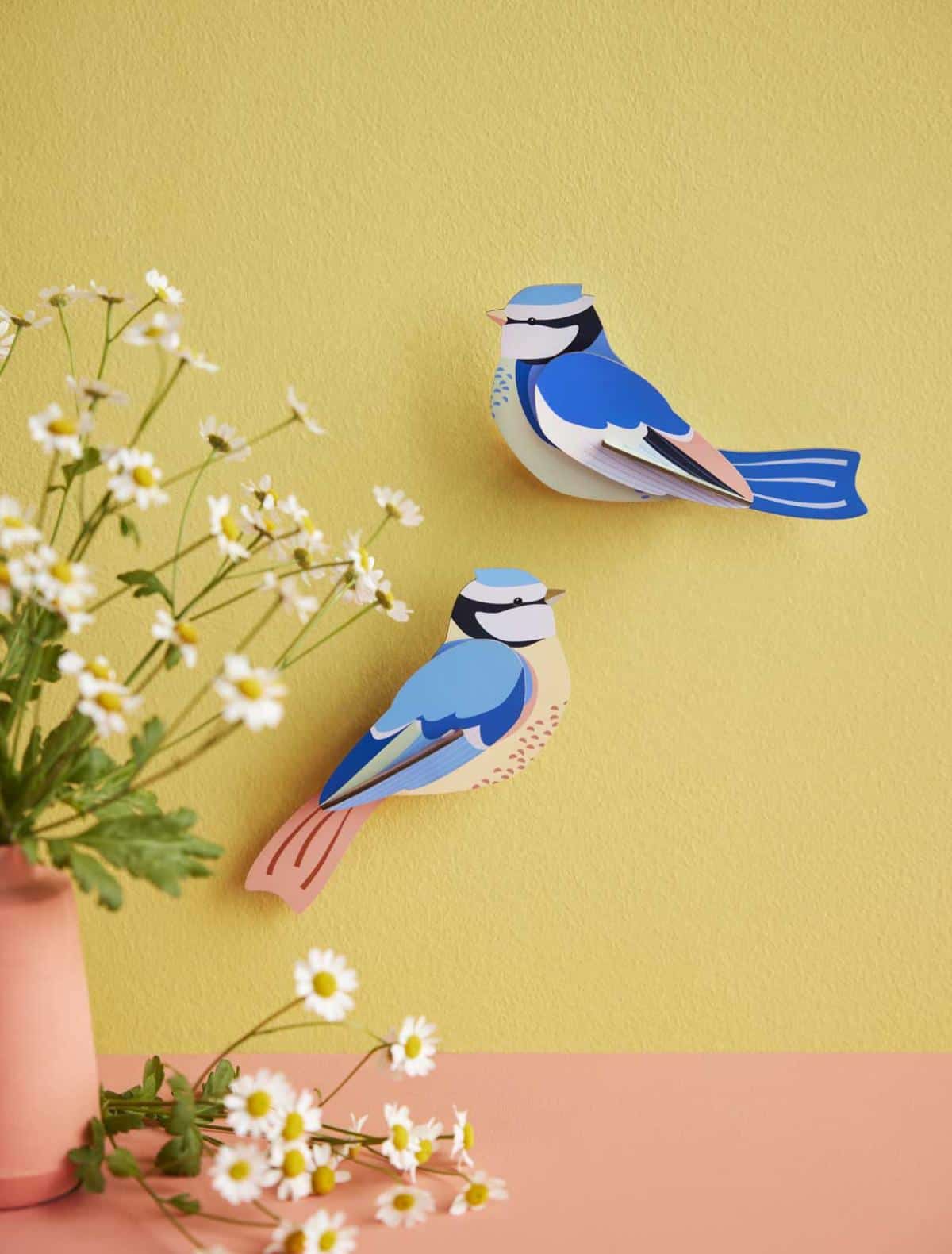 Set X 2 Piezas Decorativas De Pared (Aves Azules) De Papel