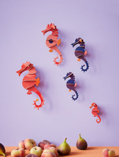 Set X 5 Piezas Decorativas De Pared (Caballitos De Mar) De Papel