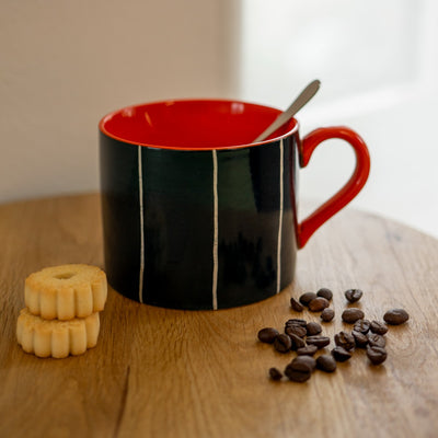 Taza (Negro/Naranja) Con Asa 400 Mltrs De Cerámica