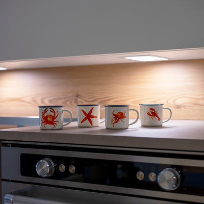 Set de 4 Tacitas 150 Mltrs Diseños Marinos (Esmaltado) De Metal