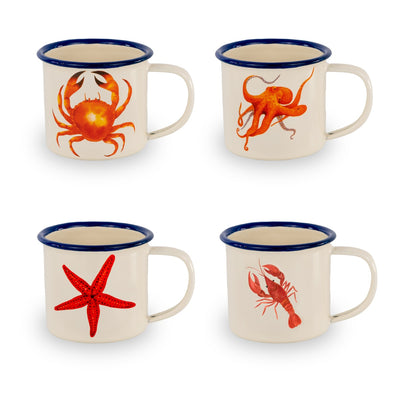 Set de 4 Tacitas 150 Mltrs Diseños Marinos (Esmaltado) De Metal