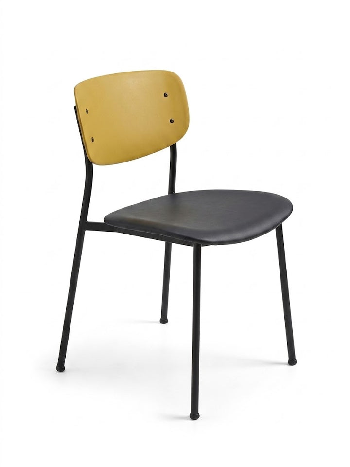 Silla De Comedor Espaldar Pvc (Mostaza) Asiento Tapizado (Negro) Estructura De Metal
