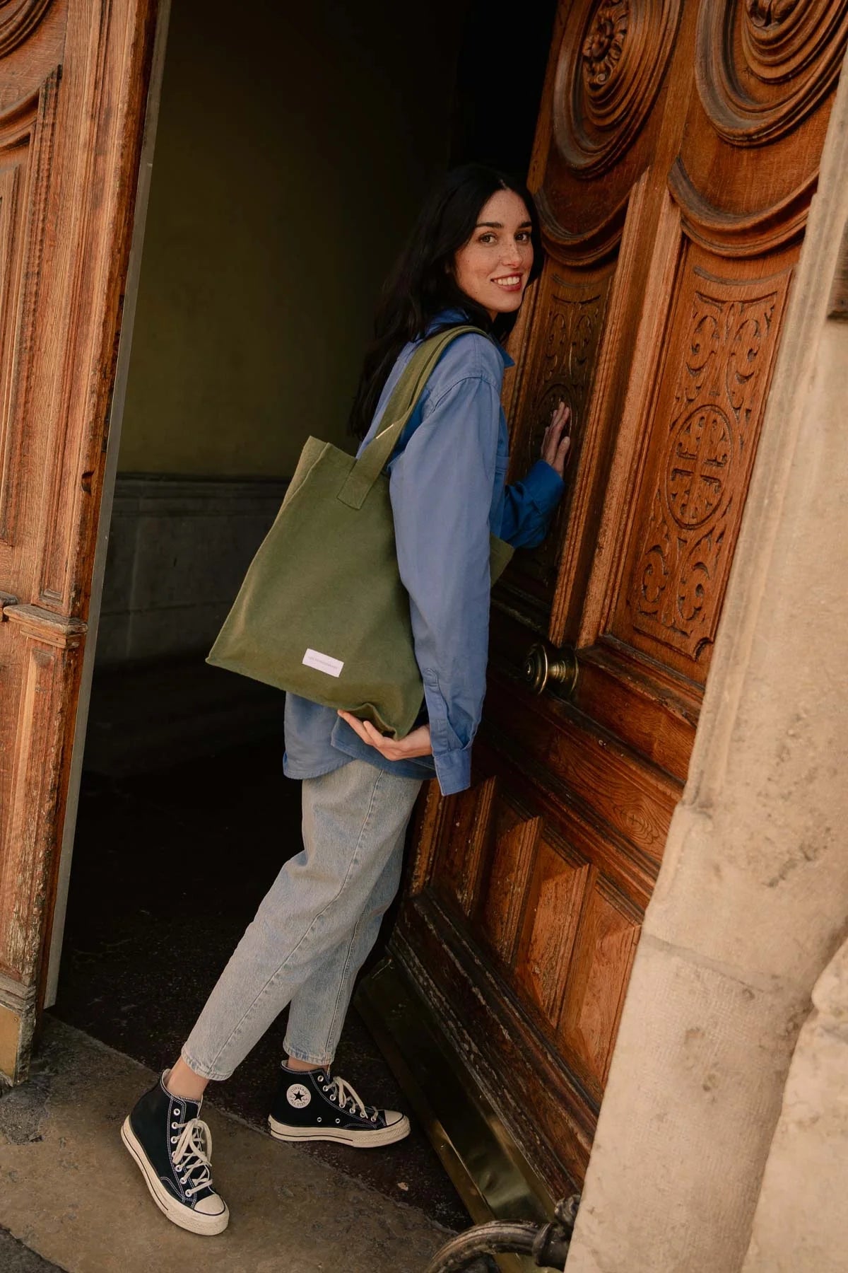 Bolso Canvas Con Cierre (Verde) De Algodón