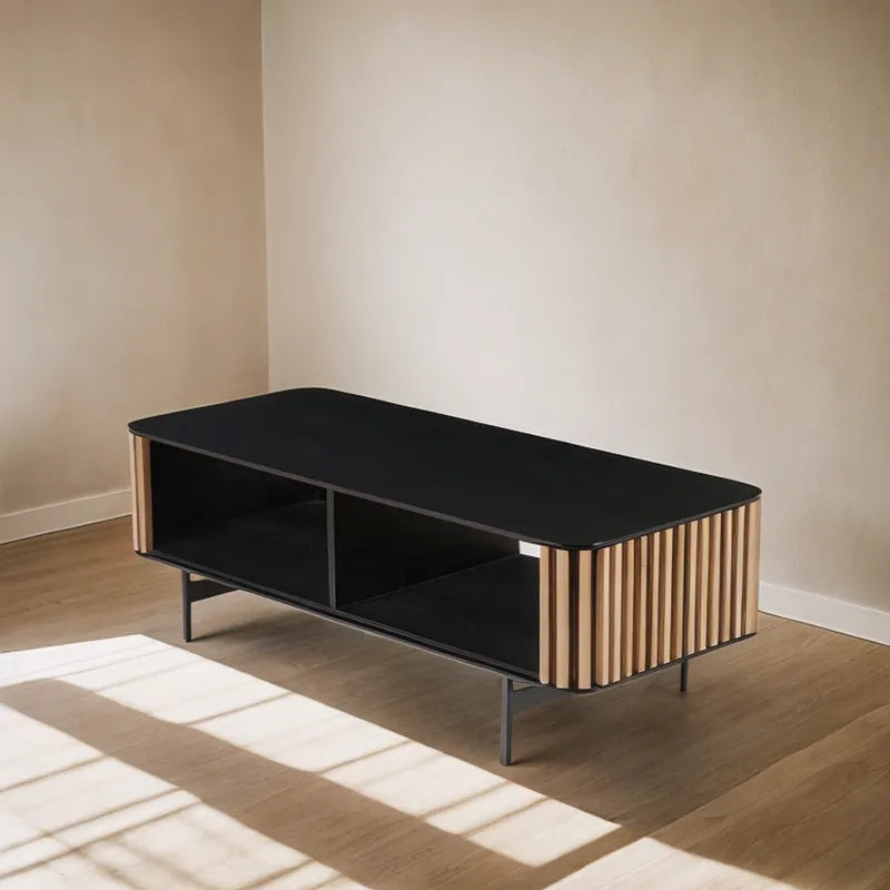 Mesa Central Patas Metal Enchapado De Madera