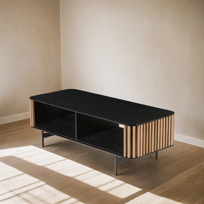 Mesa Central Patas Metal Enchapado De Madera