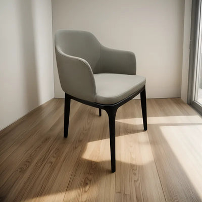 Sillón Tapizado Cuero (Topo) Estructura De Madera