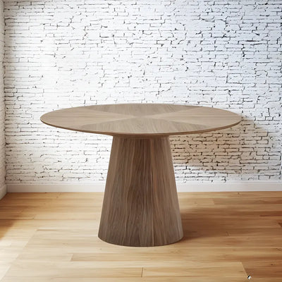 Mesa De Comedor (Marrón) Tablero Redondo Estructura De Madera