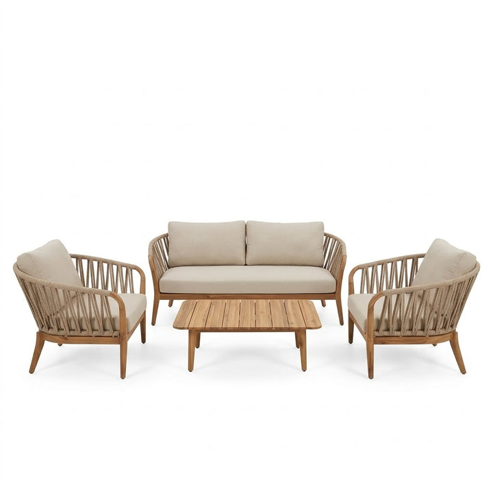 Juego De Terraza (Taupe): Sofá + 2 Sillones + Mesa De Centro Estructura De Aluminio