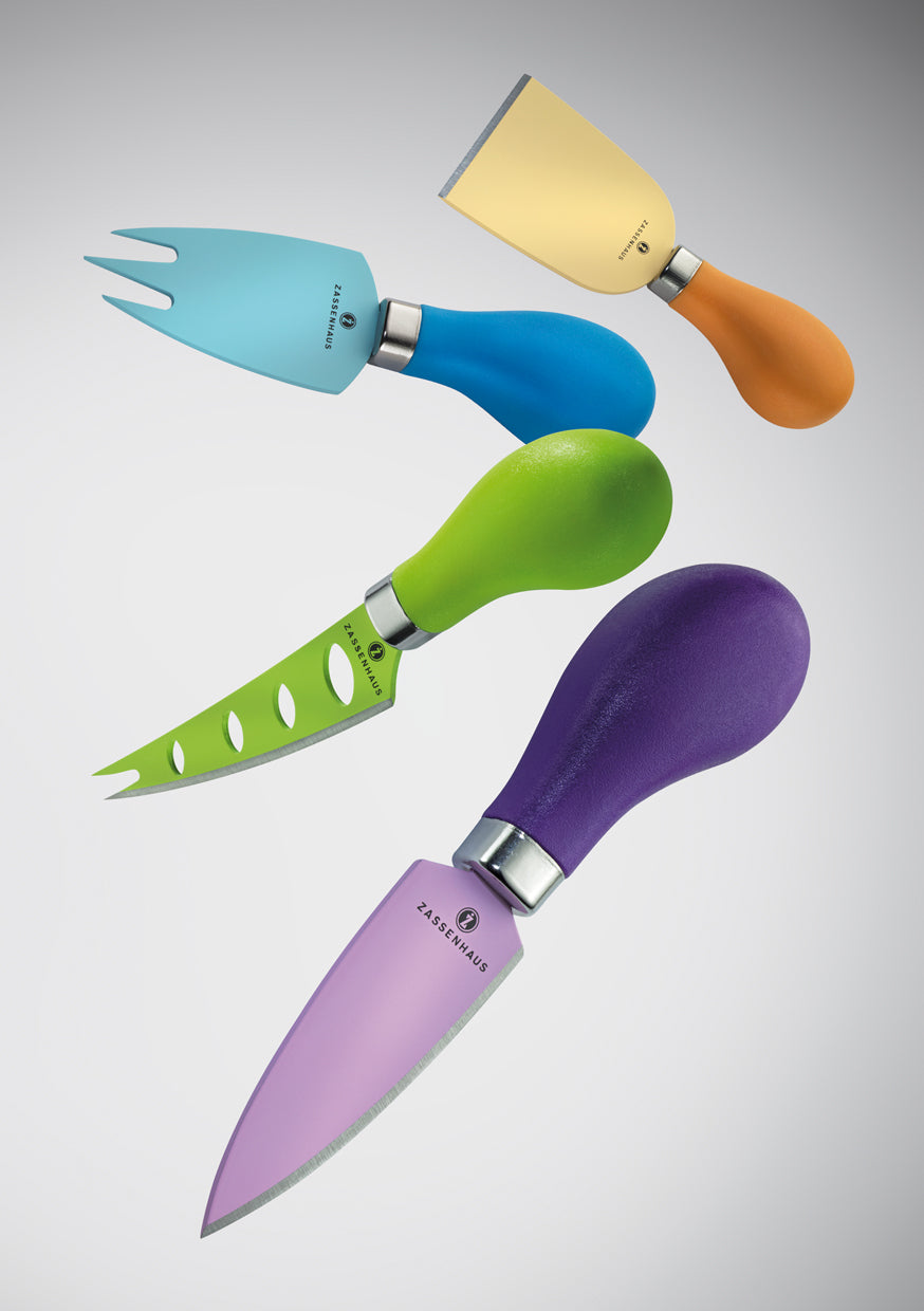Set de 4 Cuchillos Para Queso Mango Plástico (Colores) De Acero