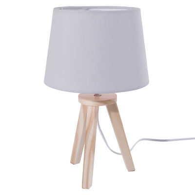 Lámpara Mesa Pantalla Poliéster (Gris) Patas De Madera