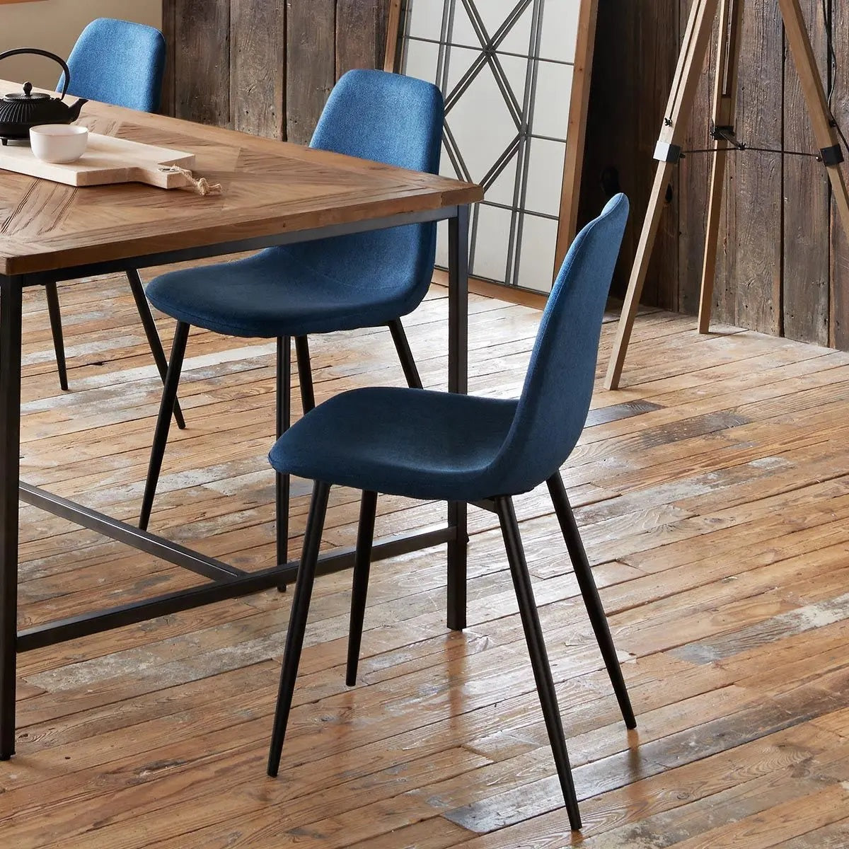 Silla De Comedor Tapiz (Azul) Patas De Madera