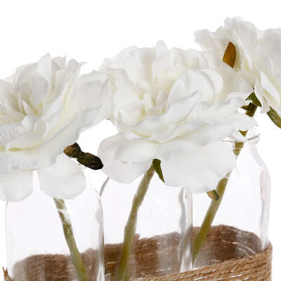 Set de 3 Floreros De Vidrio Con Flor Decorativa De Plástico