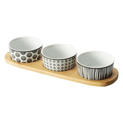 Set de 3 Bowls Con Diseños De Cerámica / Madera