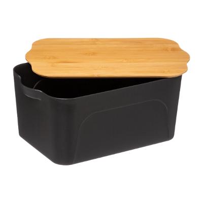 Caja Organizadora (Negra) Con Tapa (6.5 Ltrs) De Plástico y Madera