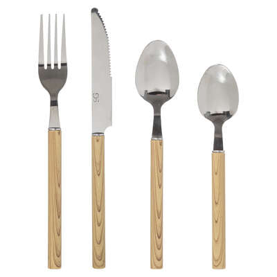 Set De Cubiertos (Cuchara, Tenedor, Cuchillo) De Metal Y Madera