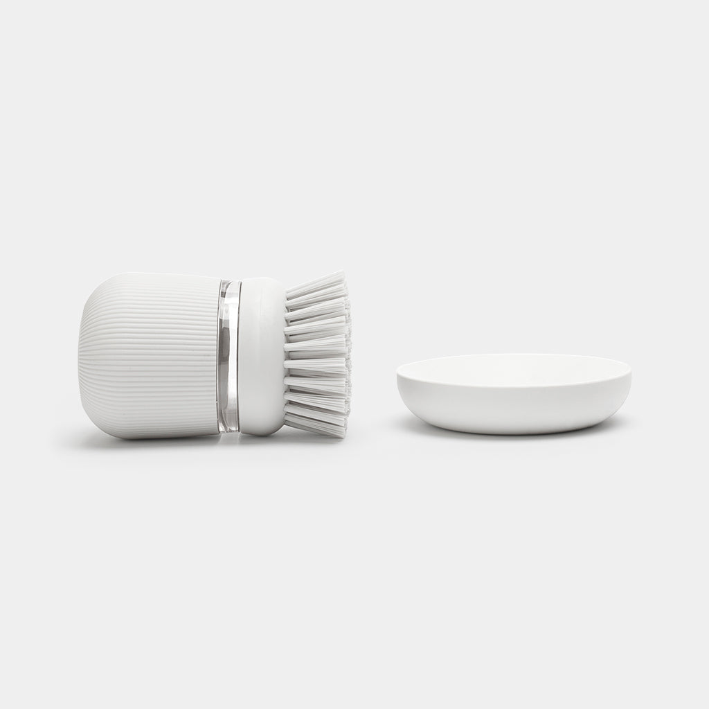 Cepillo Para Platos (Blanco) Con Dispensador De Detergente Líquido De Plástico