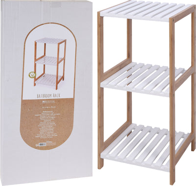 Rack Organizador Para Baño Tres Niveles (Blanco) De Madera