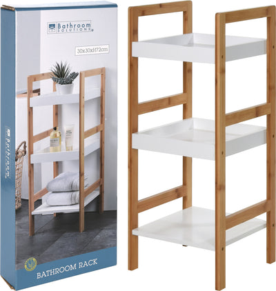 Rack Organizador Para Baño Tres Niveles (Blanco) De Madera