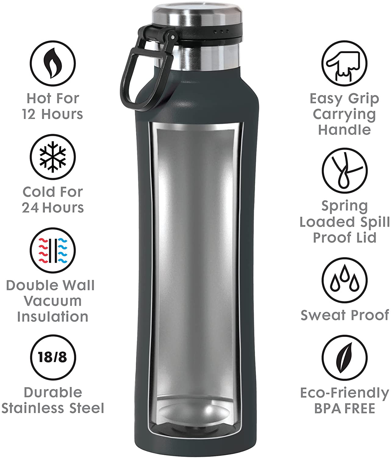 Botella Negra Para Agua 500 Ml De Metal
