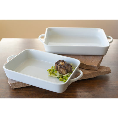 Bandeja Rectangular Con Asa (Blanco) De Porcelana