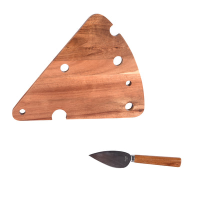 Set Para Quesos, Cuchillo Más Tabla Triangular De Madera