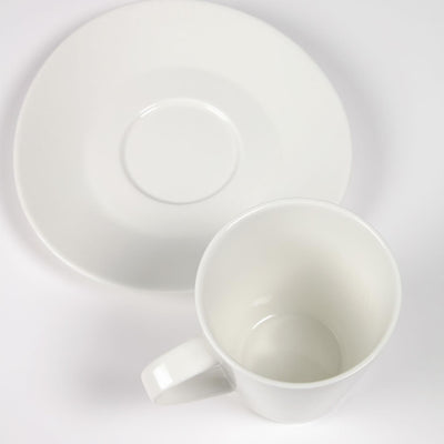 Taza de café grande con plato (blanco) de porcelana