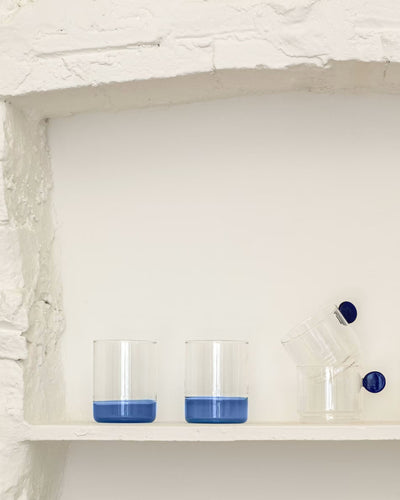 Vaso Transparente Y Azul 300 Mlt De Vidrio