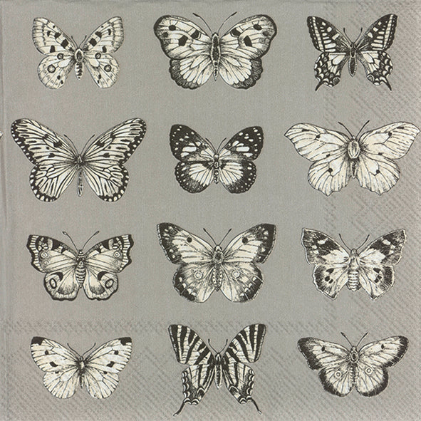 Set De 20 Servilletas De Cocktail (Mariposas Grises) De Papel