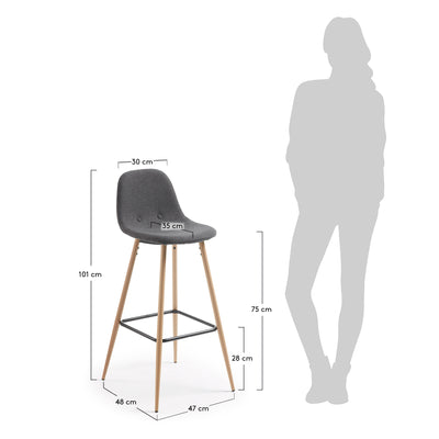 Silla Para Bar (Gris Oscuro) Con Estructura De Acero Y Madera