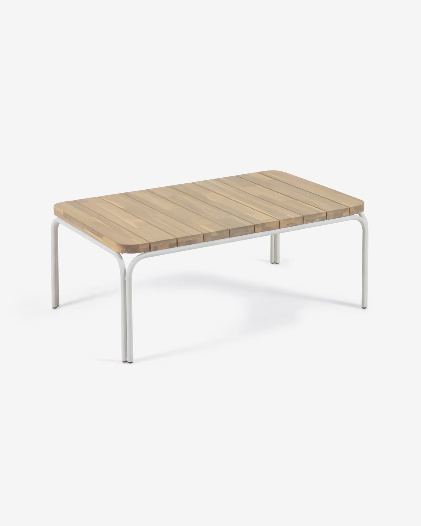 Mesa De Centro Madera Acacia Natural Patas Blancas Metal Pintado Al Horno