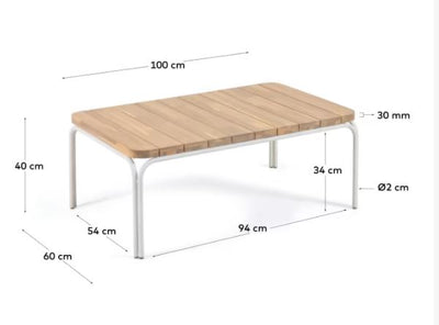 Mesa De Centro Madera Acacia Natural Patas Blancas Metal Pintado Al Horno