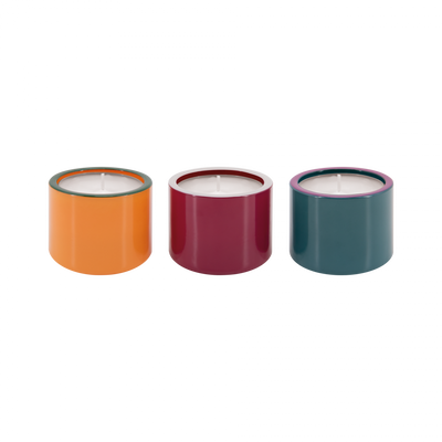 Set de 3 Portavelas Redondos (Colores) De Vidrio