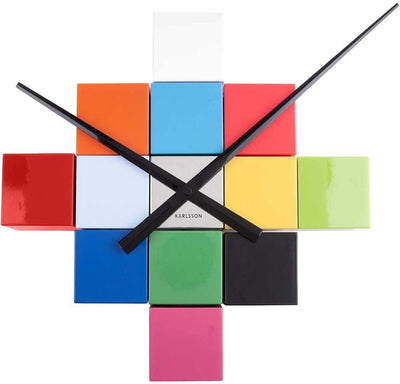 Reloj De Pared Decorativo Cúbico Multicolor De Plástico