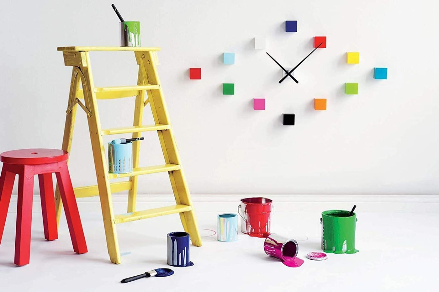 Reloj De Pared Decorativo Cúbico Multicolor De Plástico