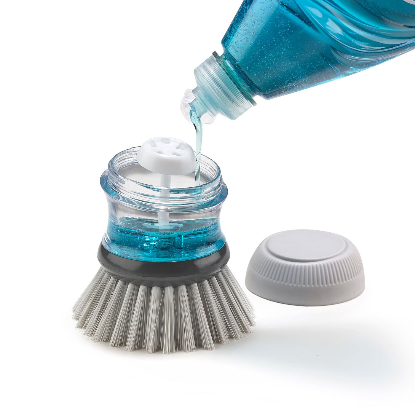 Cepillo Para Lavar Platos (Gris) Con Dispensador De Detergente De Plástico