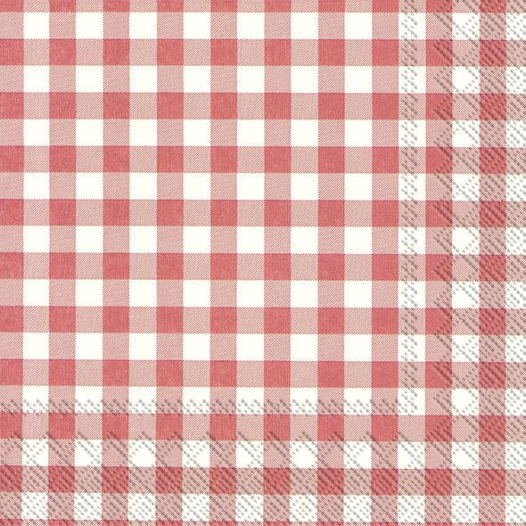 Set De 20 Servilletas (Líneas Rojas Y Blancas) De Papel