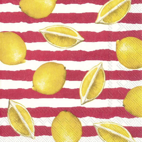 Set De 20 Servilletas (Limones Y Líneas Rojas) De Papel