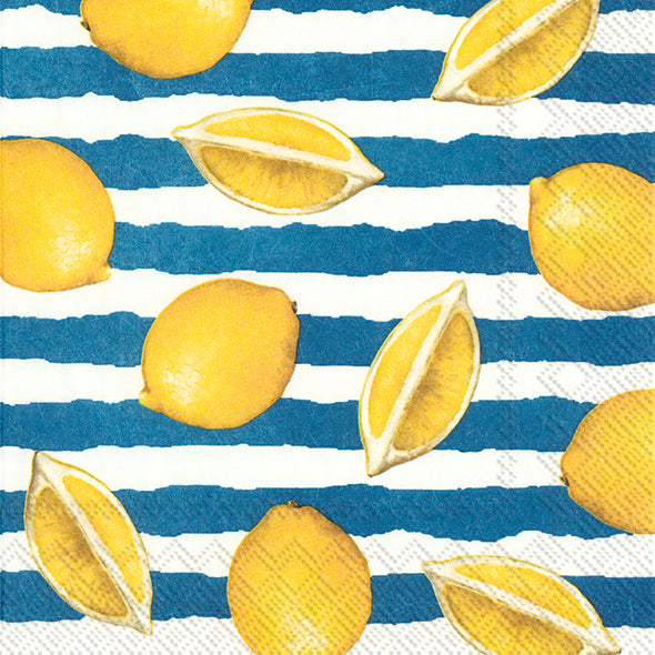 Set De 20 Servilletas (Limones- Rayas Azules) De Papel