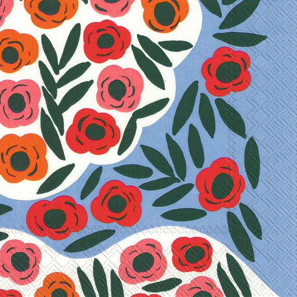 Set De 20 Servilletas (Diseño Flores Rojas, Rosadas  Y Naranjas) De Papel