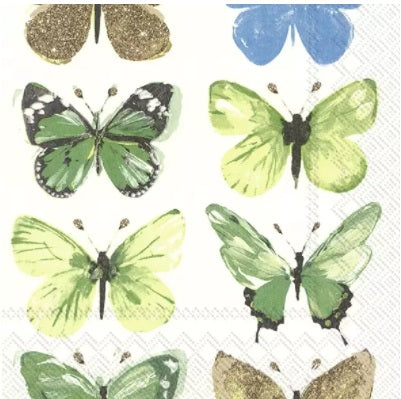 Set De 20 Servilletas (Mariposas Verdes Y Azules) De Papel