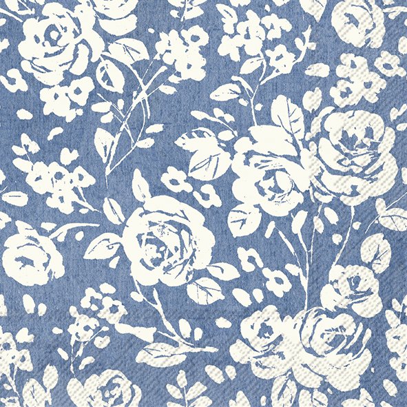 Set De 20 Servilletas (Flores Blancas Fondo Azul) De Papel